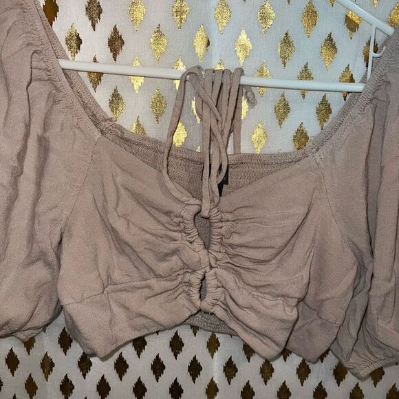 Wild fable smocked puffy peasant sleeve nude strappy crop top size M - Picture 3 of 5